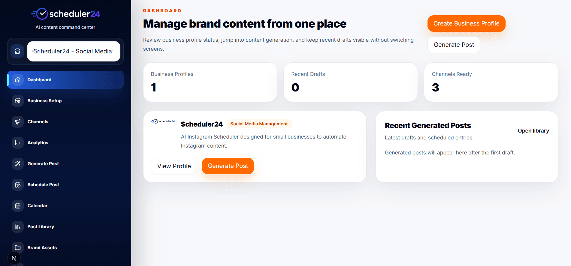 Scheduler24 dashboard screen